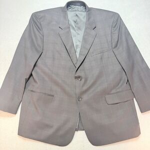 Stafford Signature Blazer Gray Plaid Wool Blend Two Button Size 48 Regular, work